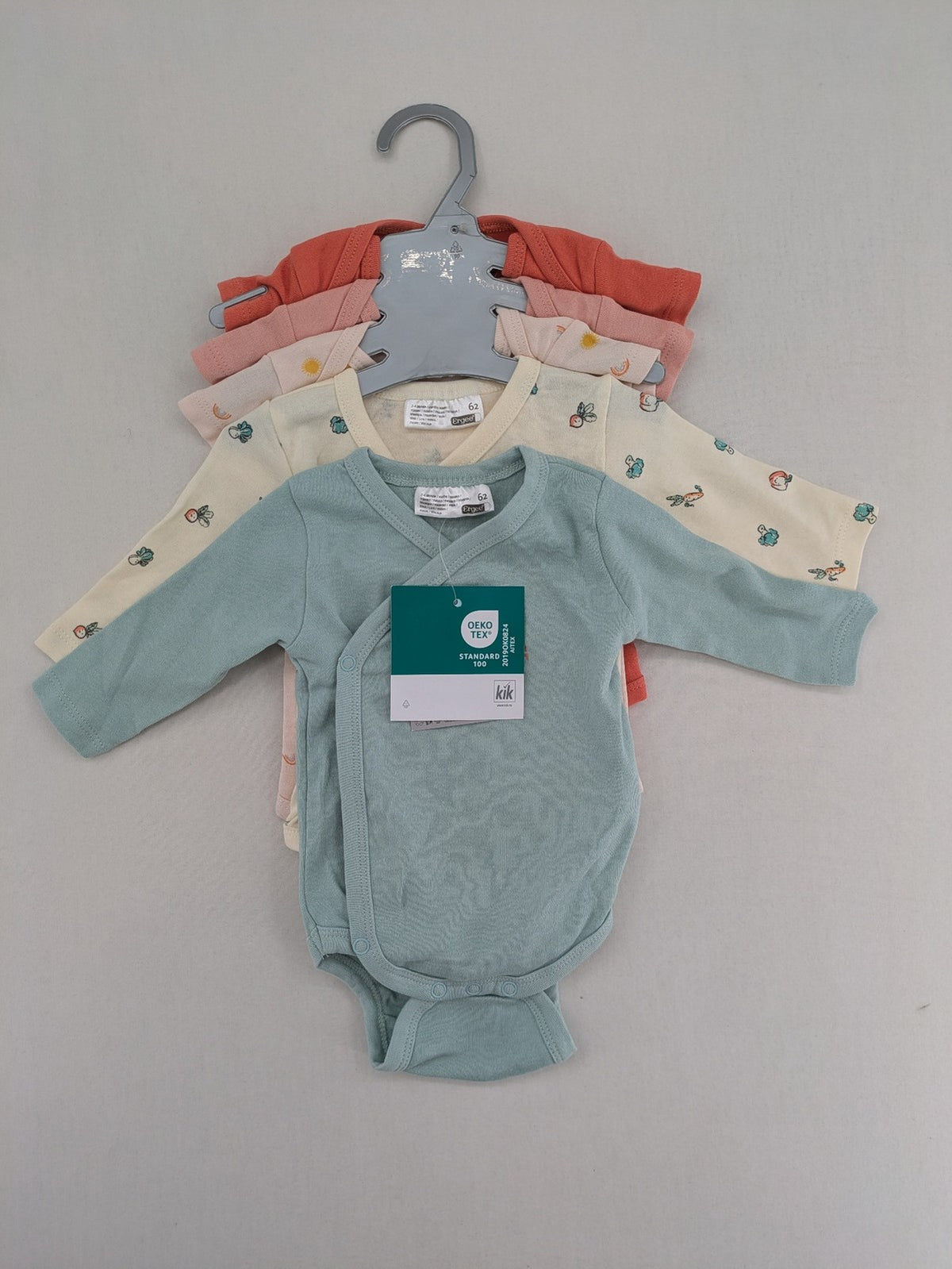 Ergee baby bodysuits set blue cream orange various cute patterns and wrap design.