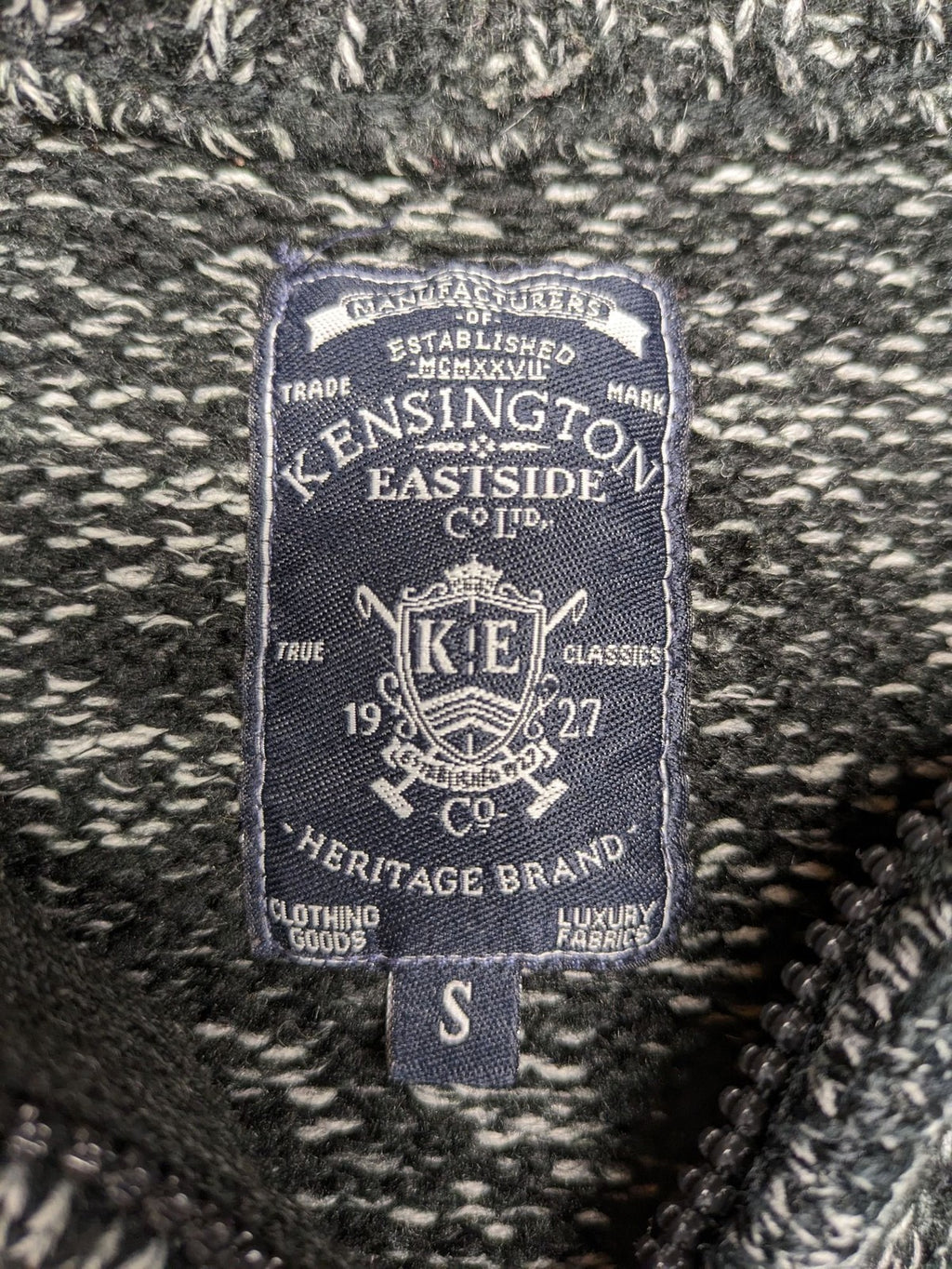 Kensington Eastside black grey quarter zip sweater textured knit with high collar.