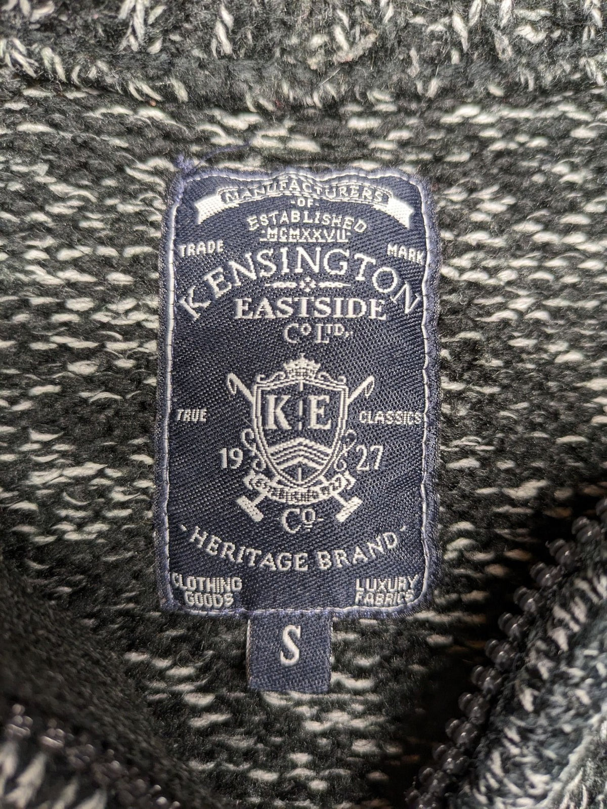 Kensington Eastside black grey quarter zip sweater textured knit with high collar.