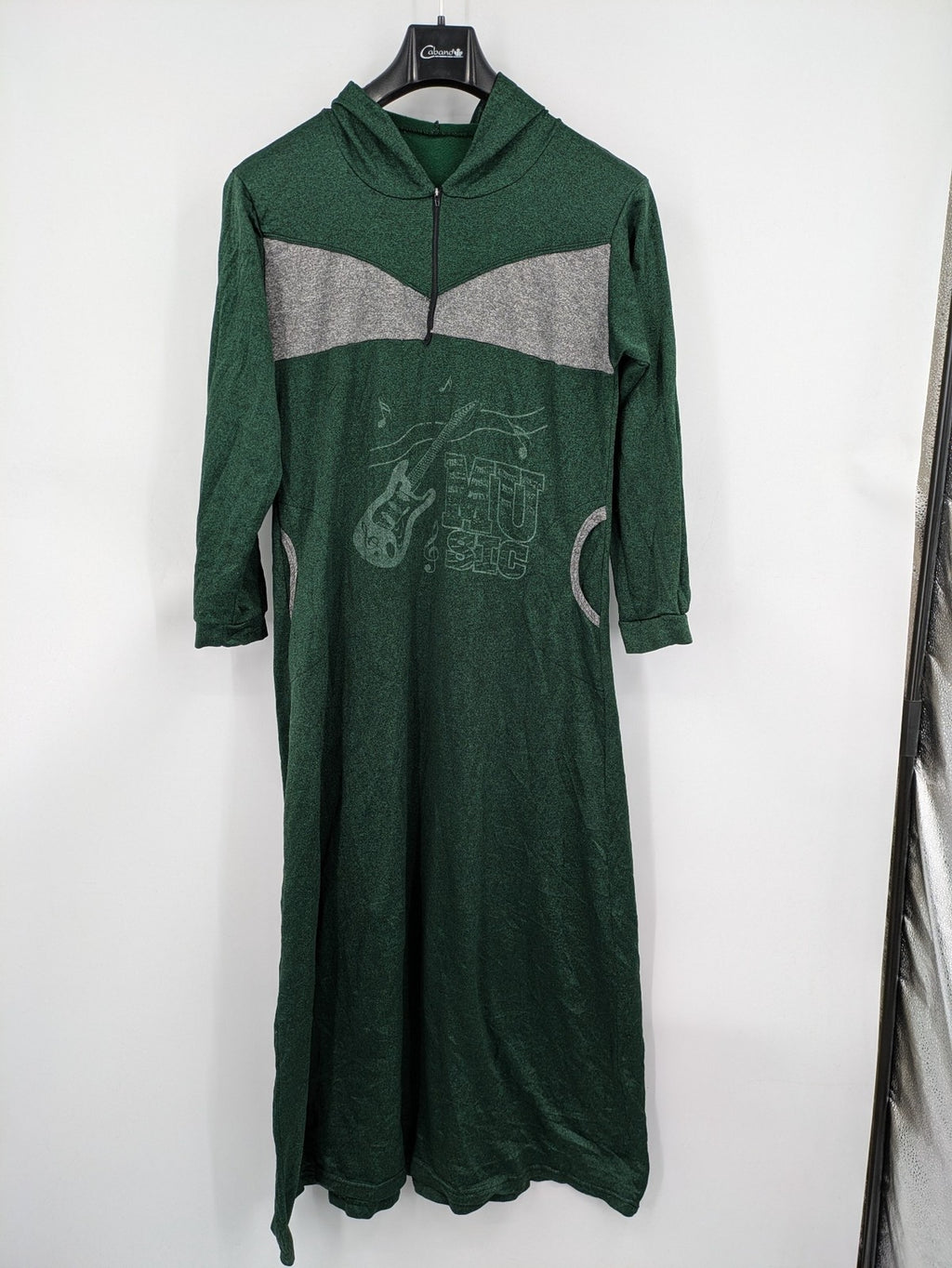 perfekt green hoodie dress quarter-zip guitar graphic colorblock design