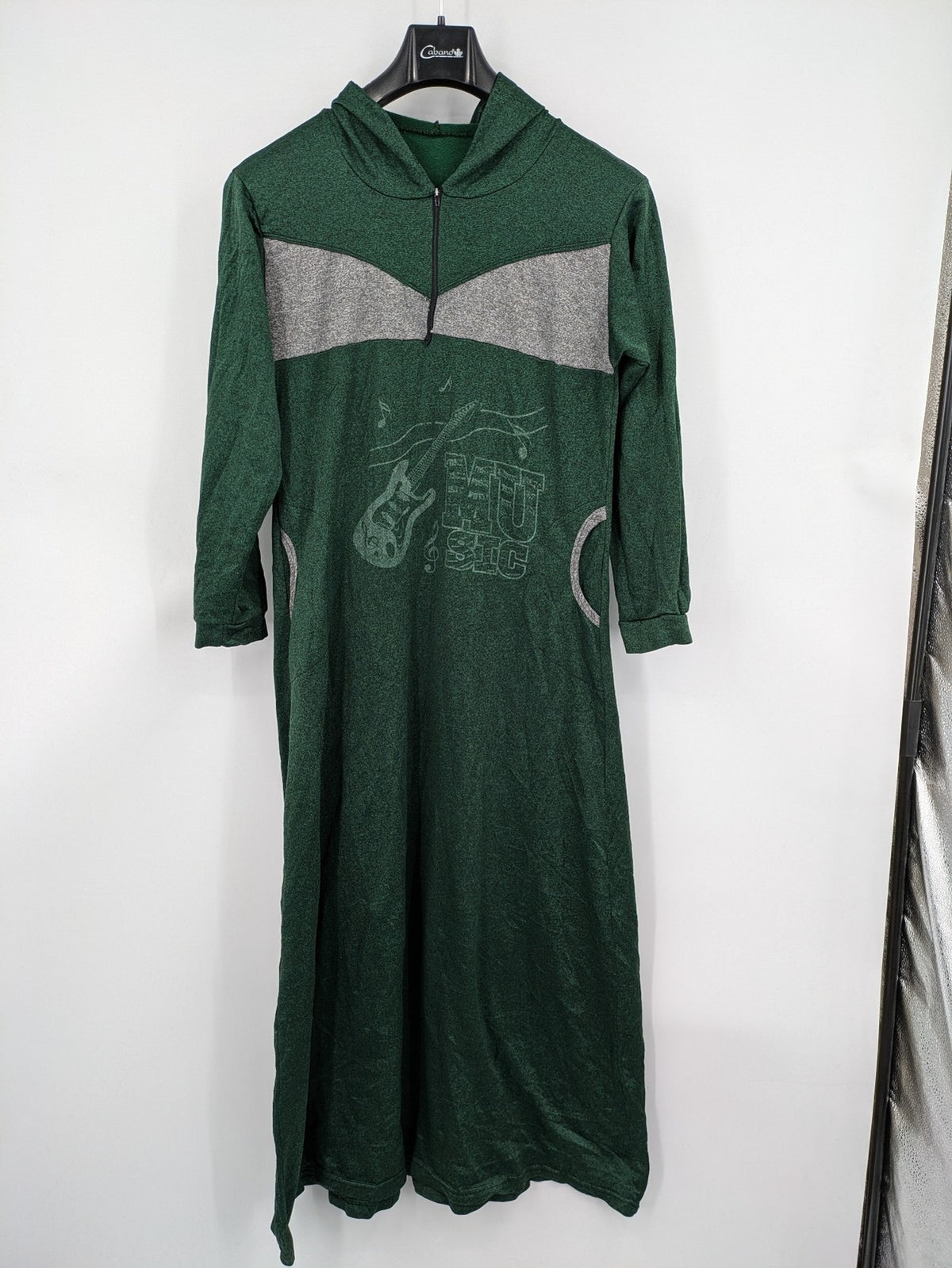 perfekt green hoodie dress quarter-zip guitar graphic colorblock design