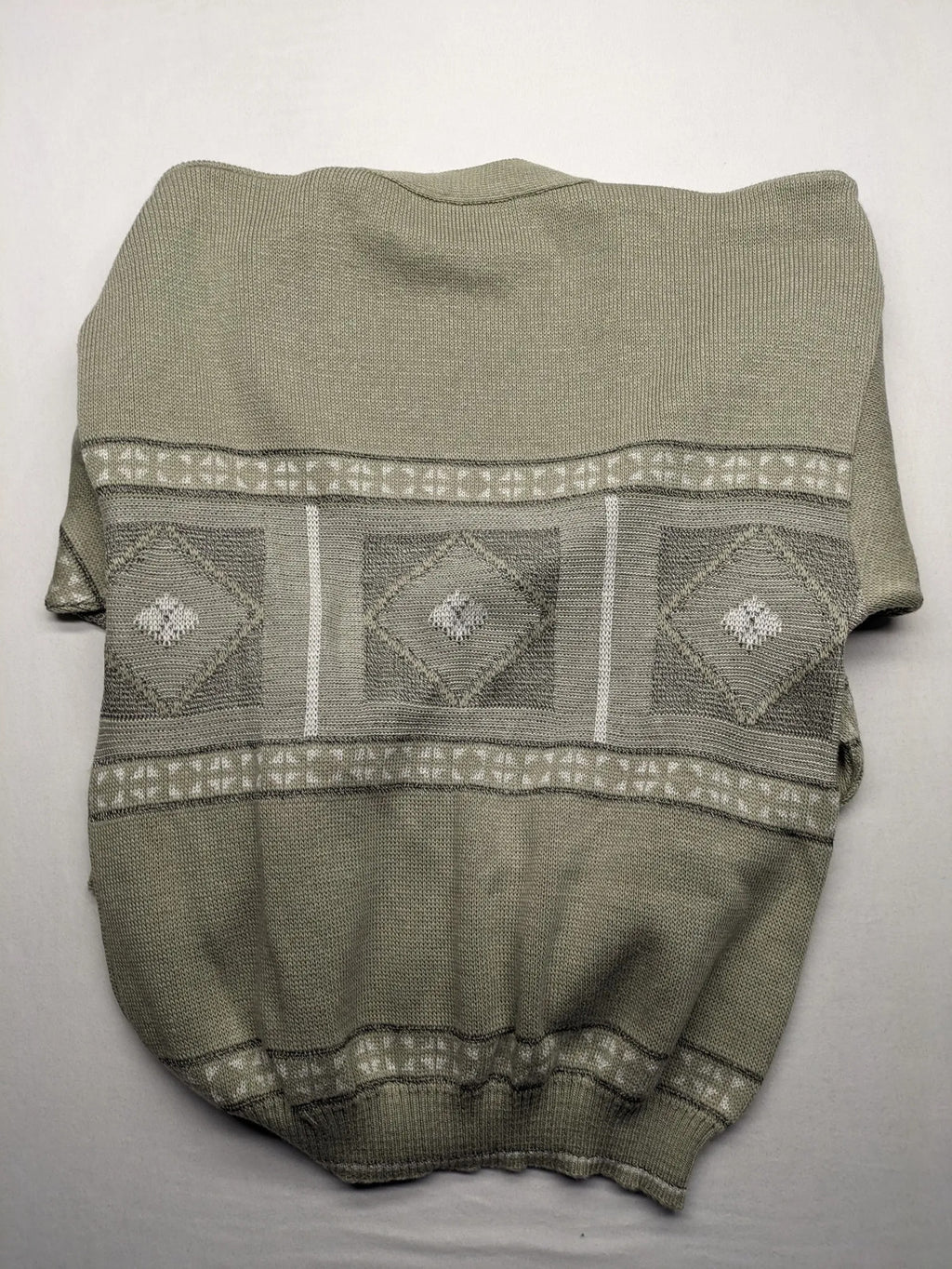 Lewträger cream and grey turtle neck jumper with geometric pattern and button placket.