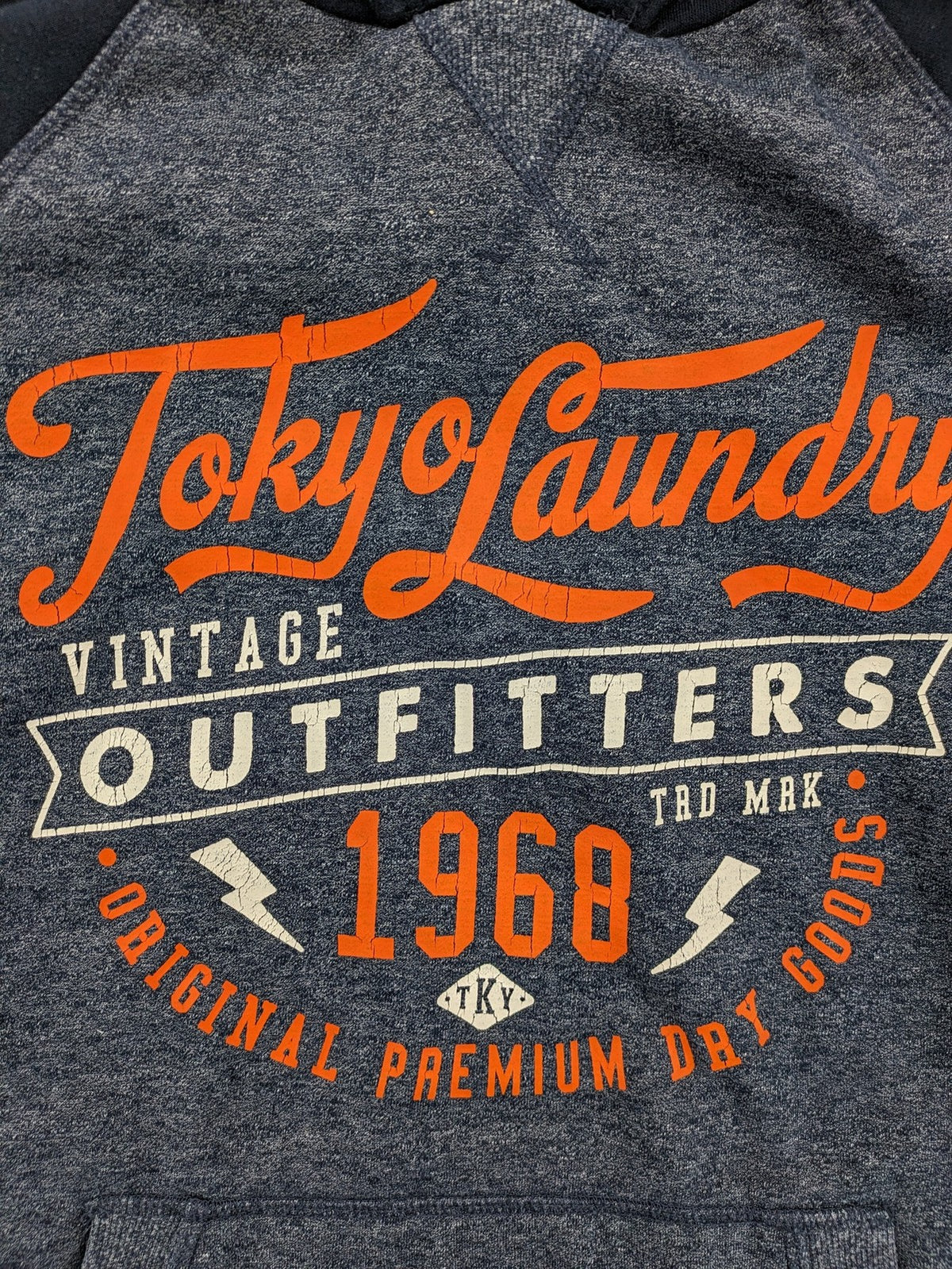 Tokyo Laundry orange zip-through hoodie with vintage graphic print and contrasting hood lining.