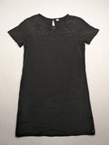 s.Oliver black shift dress with intricate cut-out pattern and keyhole neck detail.