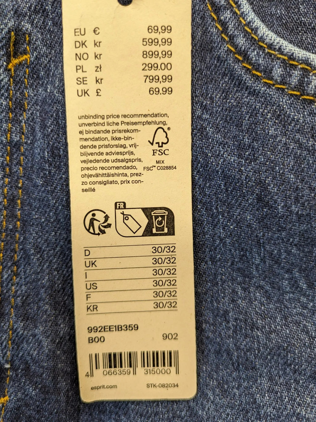 Esprit blue straight jeans high waist 80s style with original tags and classic wash.