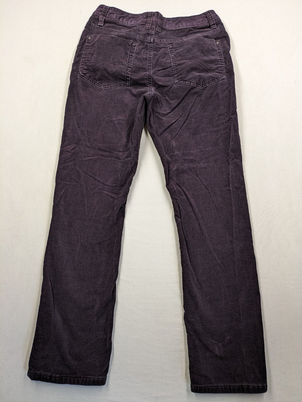 Yessica purple pants classic straight leg five-pocket style soft cotton blend