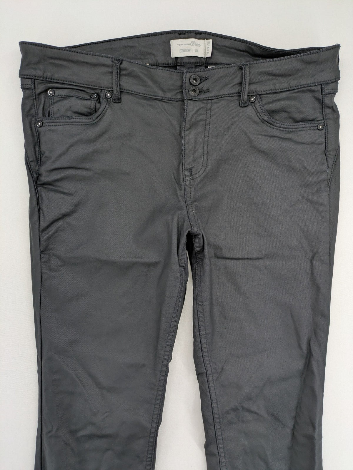 Tom Tailor Denim grey extra skinny jeans with coated finish and classic five-pocket design.