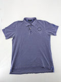Marc O'Polo purple polo shirt garment dyed cotton with embroidered logo and intricate details.