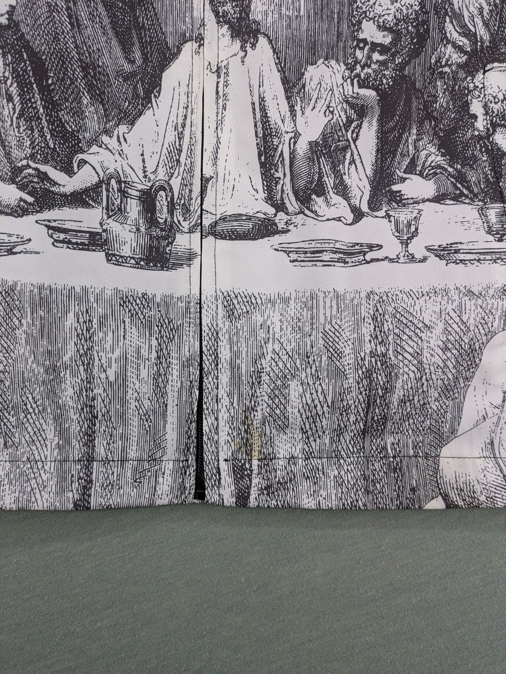 Hellpur black jacket featuring allover print of The Last Supper artwork.