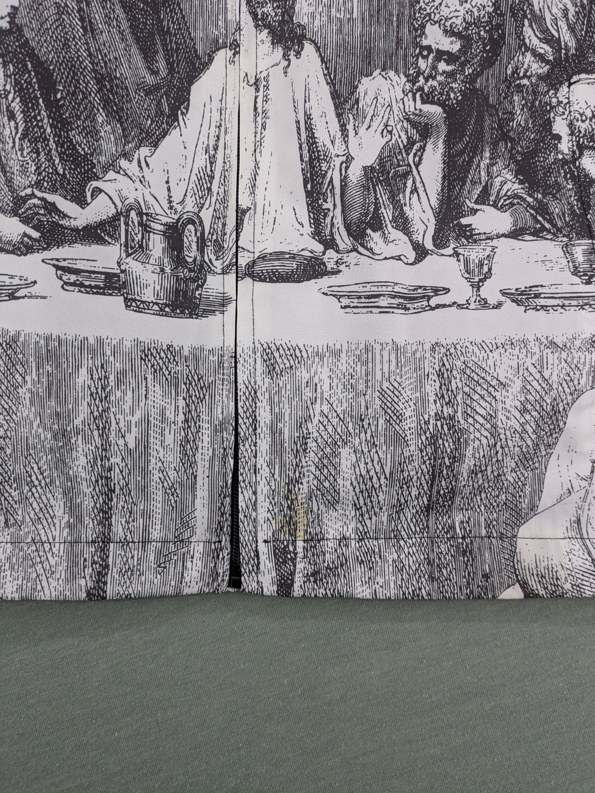 Hellpur black jacket featuring allover print of The Last Supper artwork.