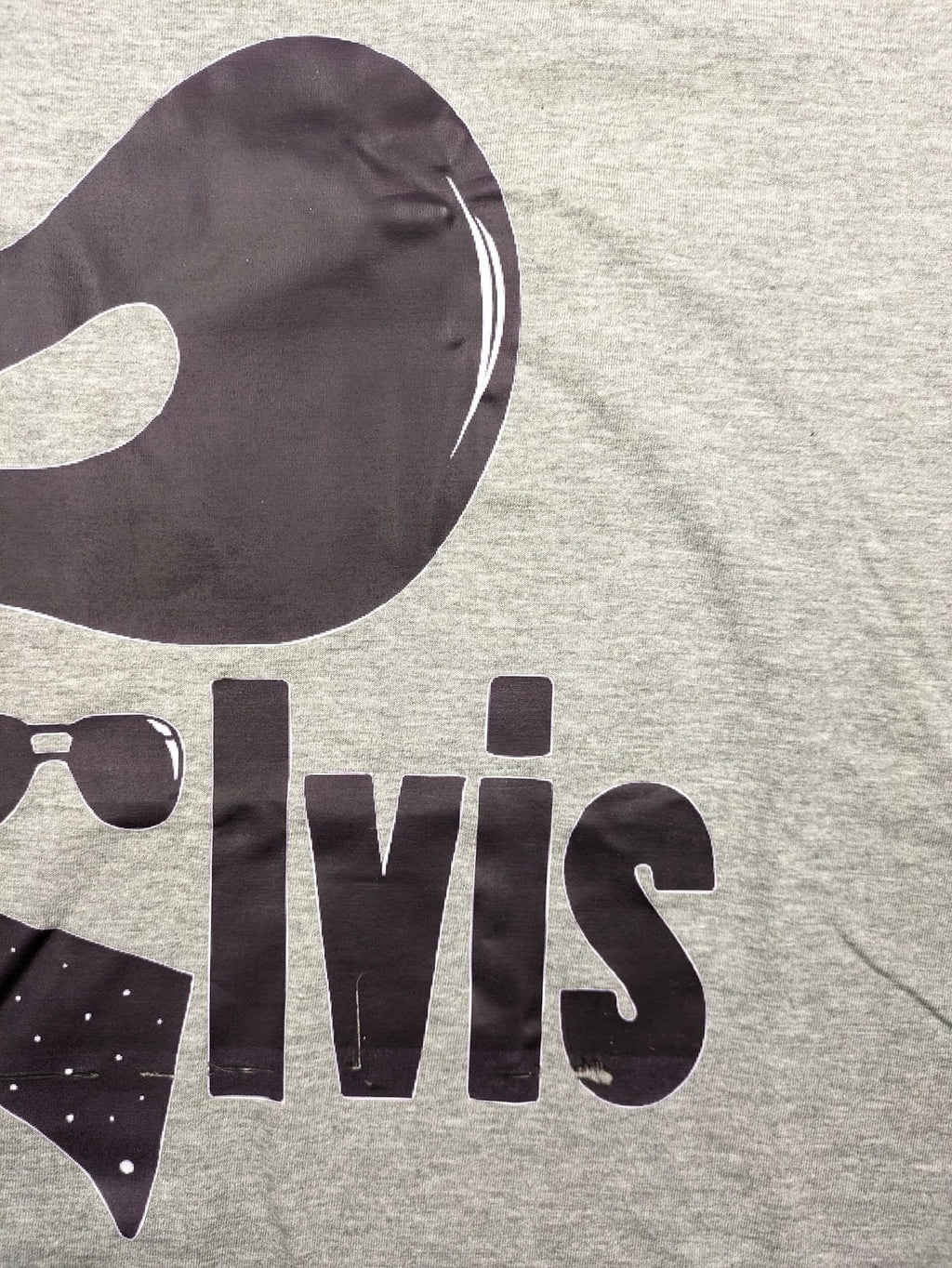elvis presley band t-shirt grey featuring black graphic silhouette of Elvis with pompadour and sunglasses