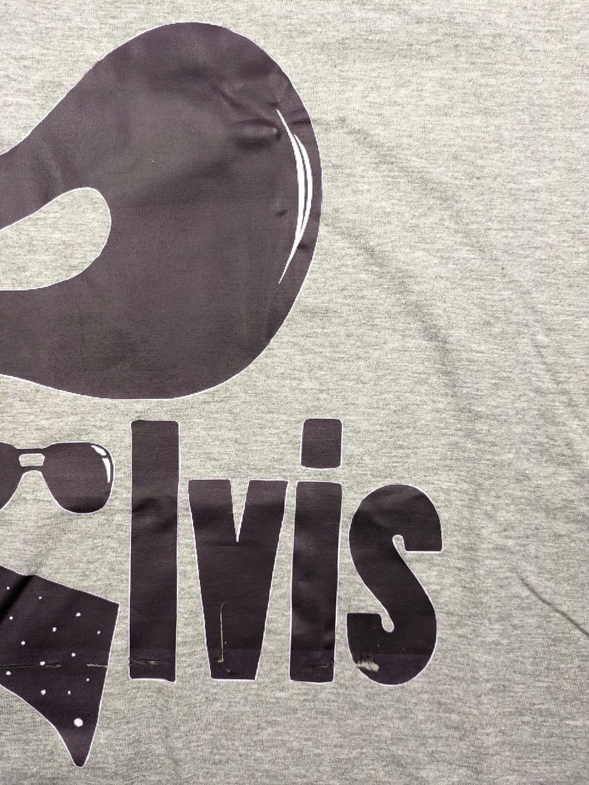 elvis presley band t-shirt grey featuring black graphic silhouette of Elvis with pompadour and sunglasses
