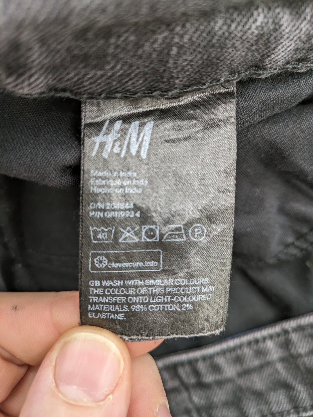 H&M grey straight jeans regular fit dark wash cotton blend with classic styling.