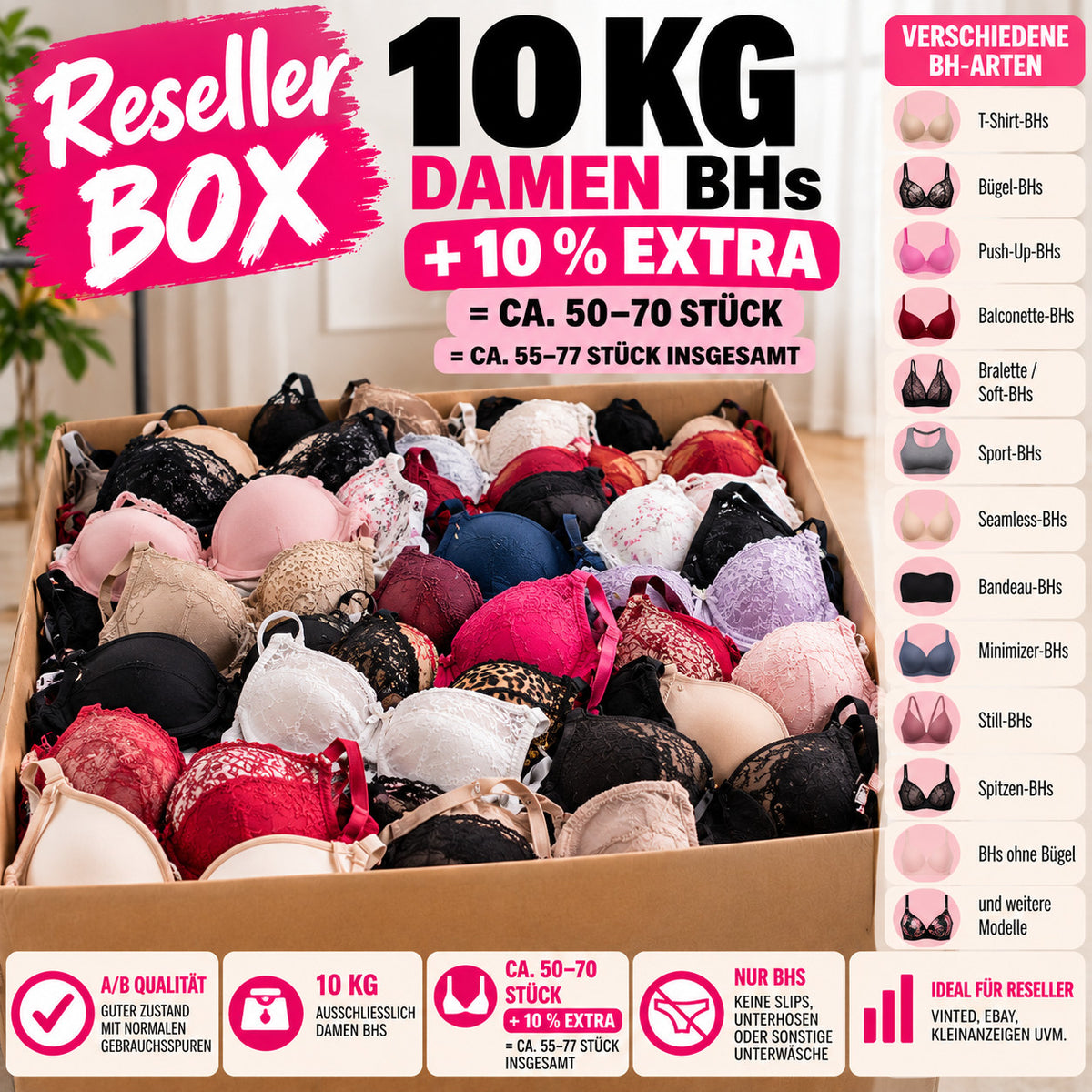 BHS multi bras assorted styles, including lace and seamless designs, secondhand quality.