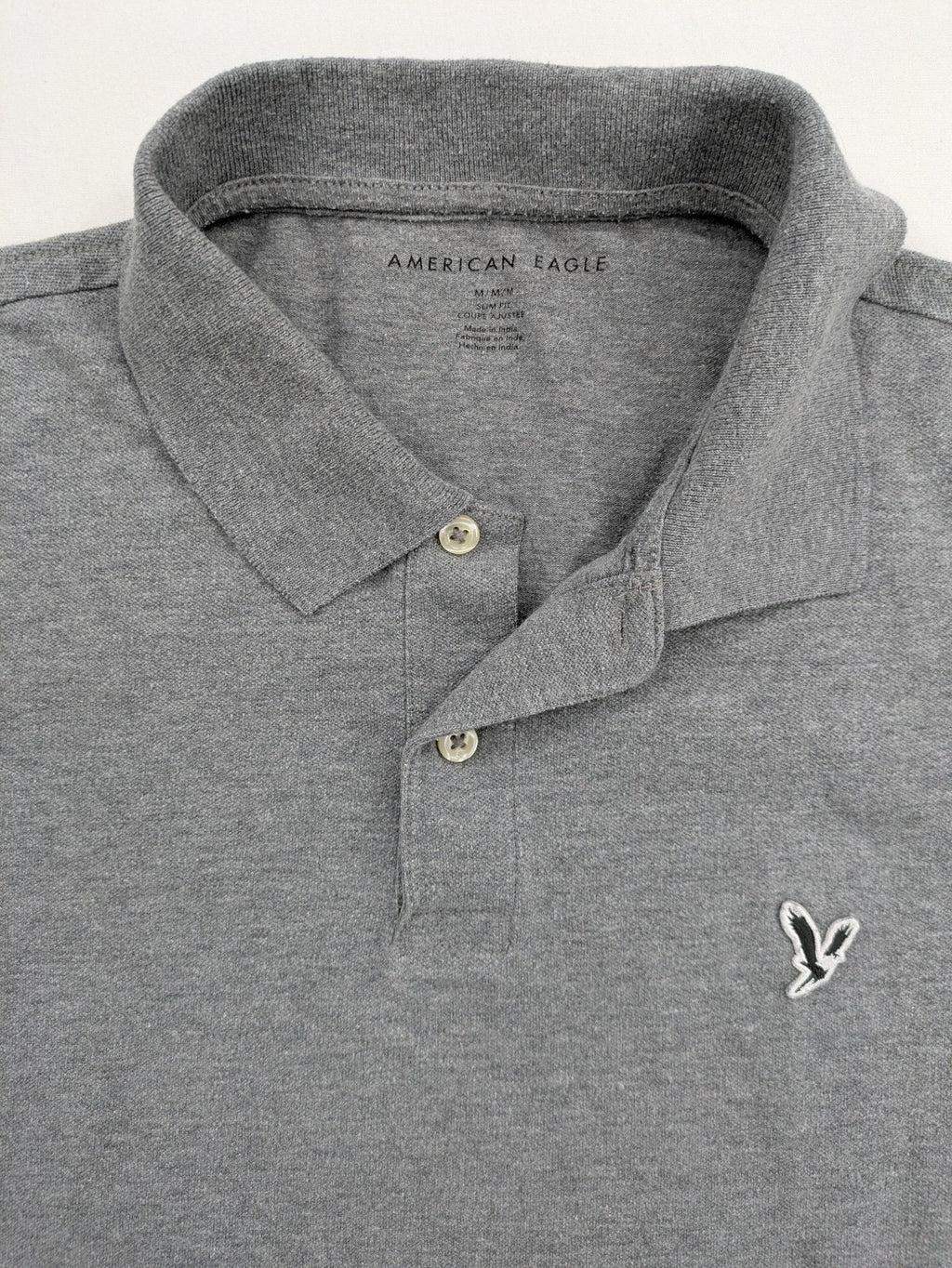 American Eagle grey polo shirt slim fit short sleeves embroidered eagle logo