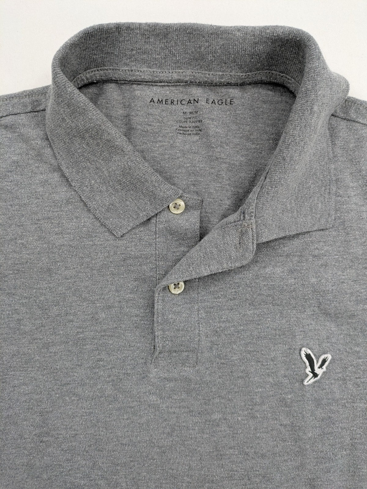 American Eagle grey polo shirt slim fit short sleeves embroidered eagle logo