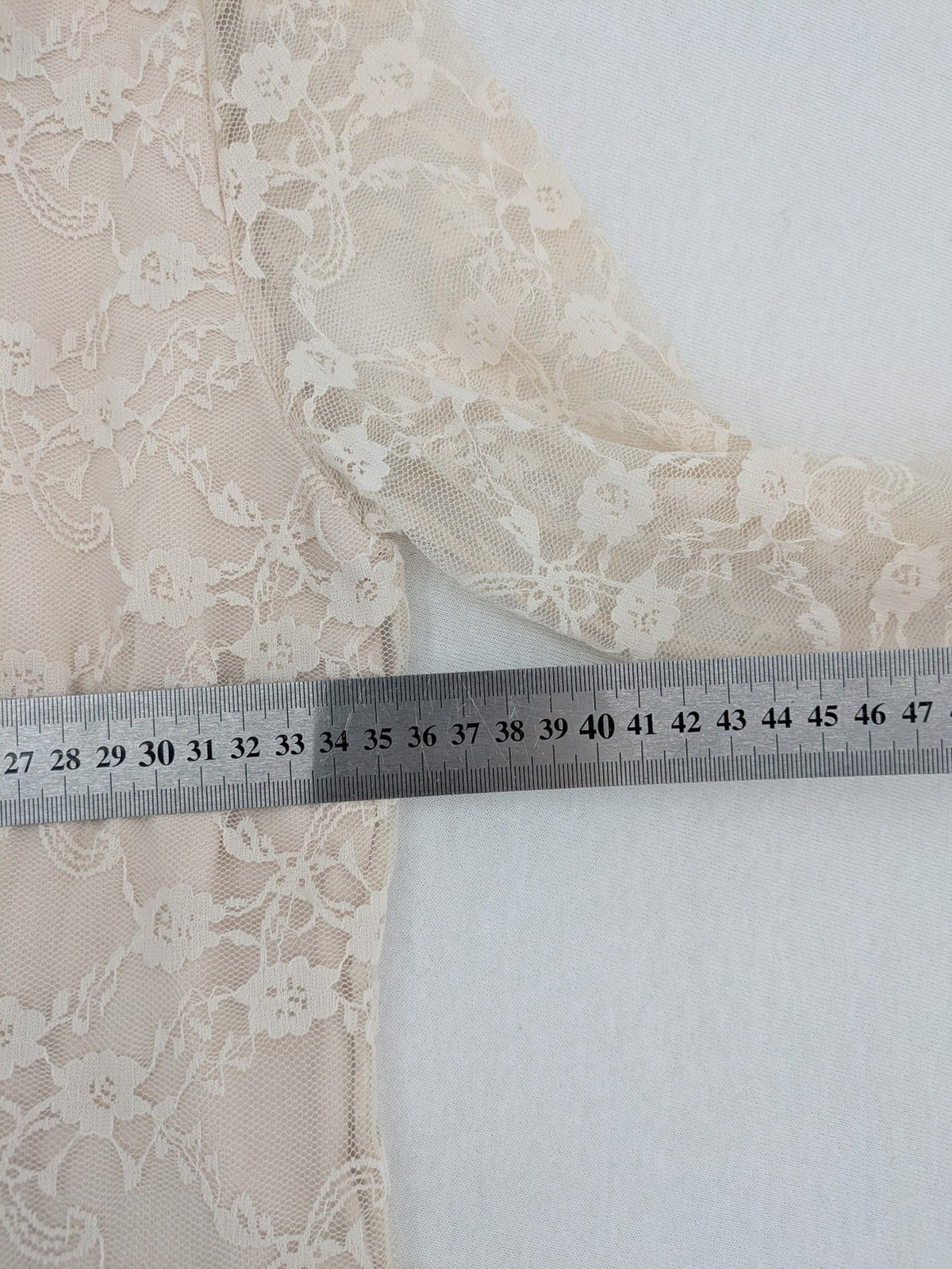 Divided H&M beige bodycon dress floral lace overlay 3/4 sleeves back zipper
