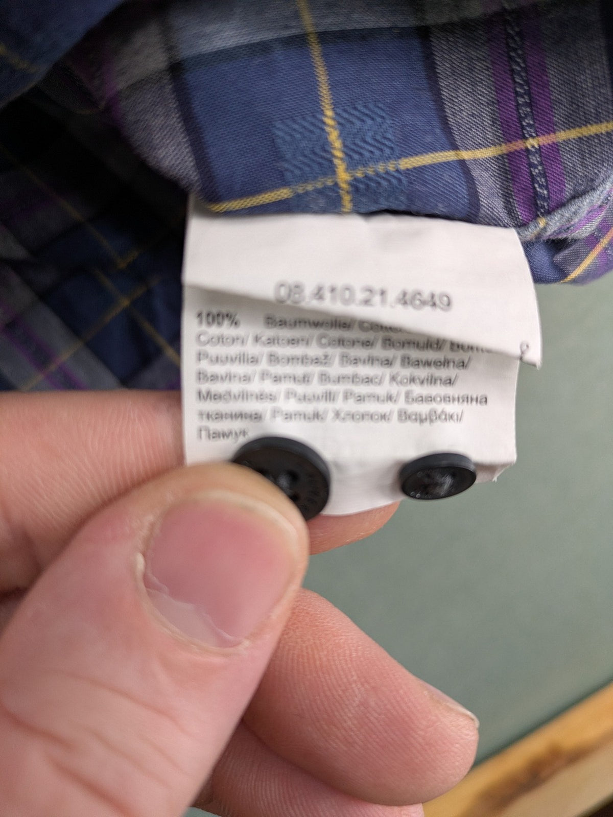 s.Oliver green long-sleeve shirt checked pattern with logo embroidery and chest pocket