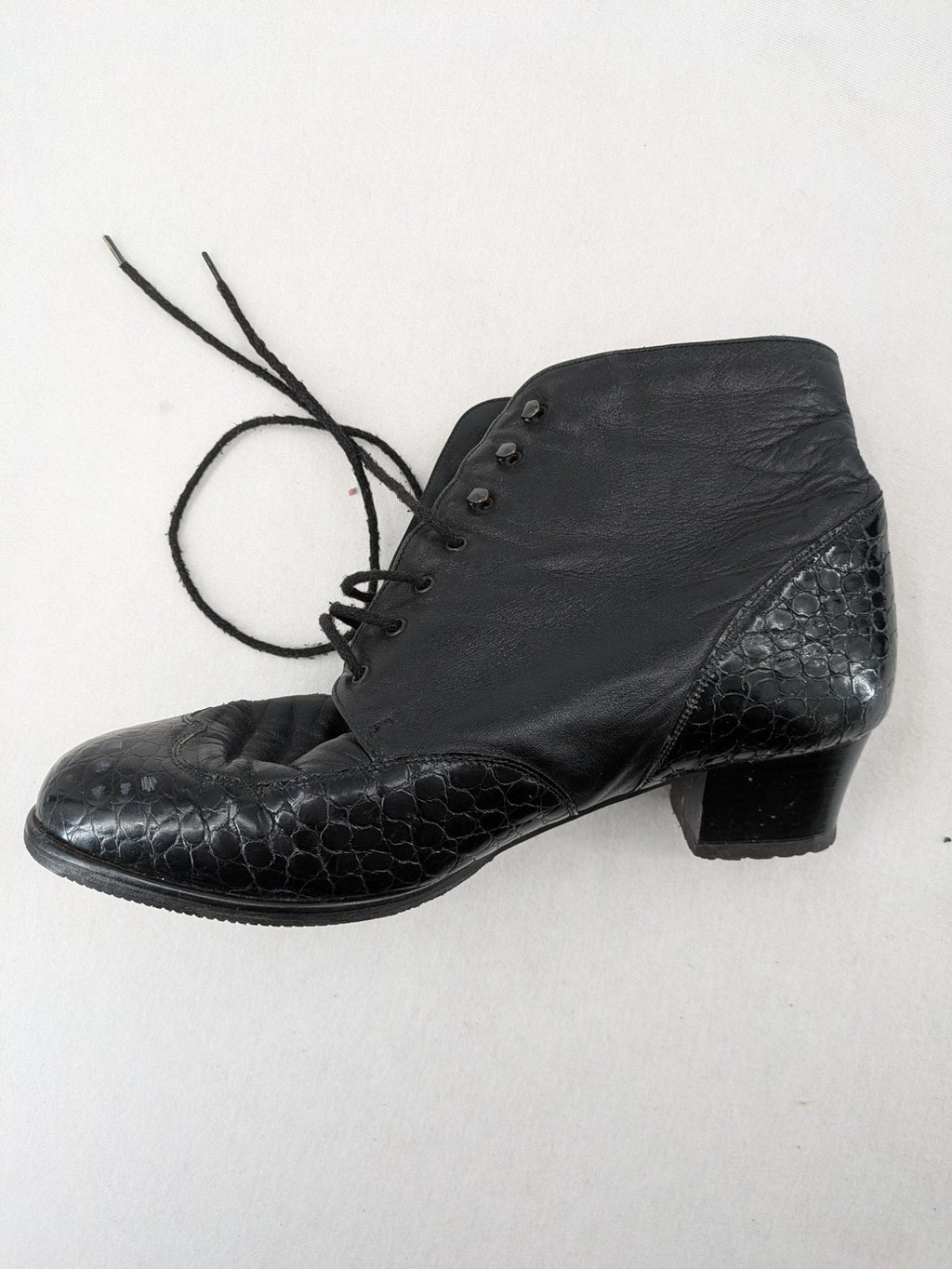 Baumwolle black ankle boots genuine leather crocodile pattern lace-up design