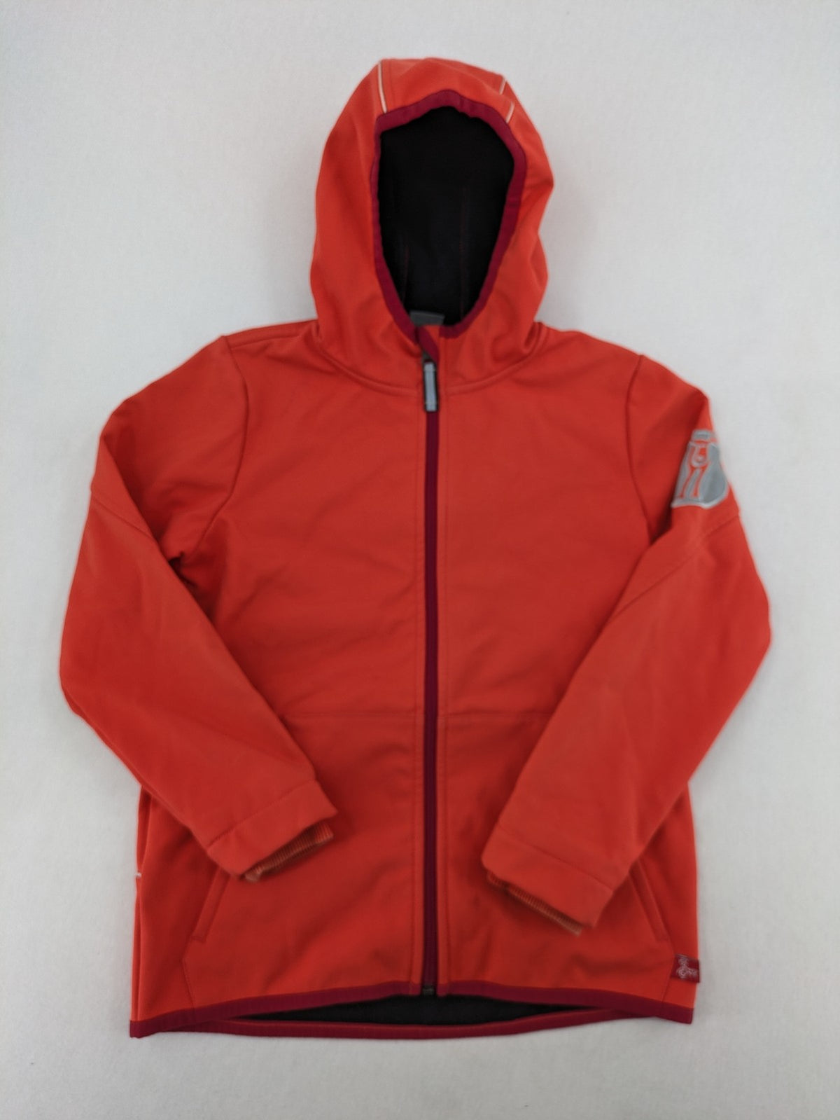 elkline orange softshell coat with fleece lining and elk logo patch