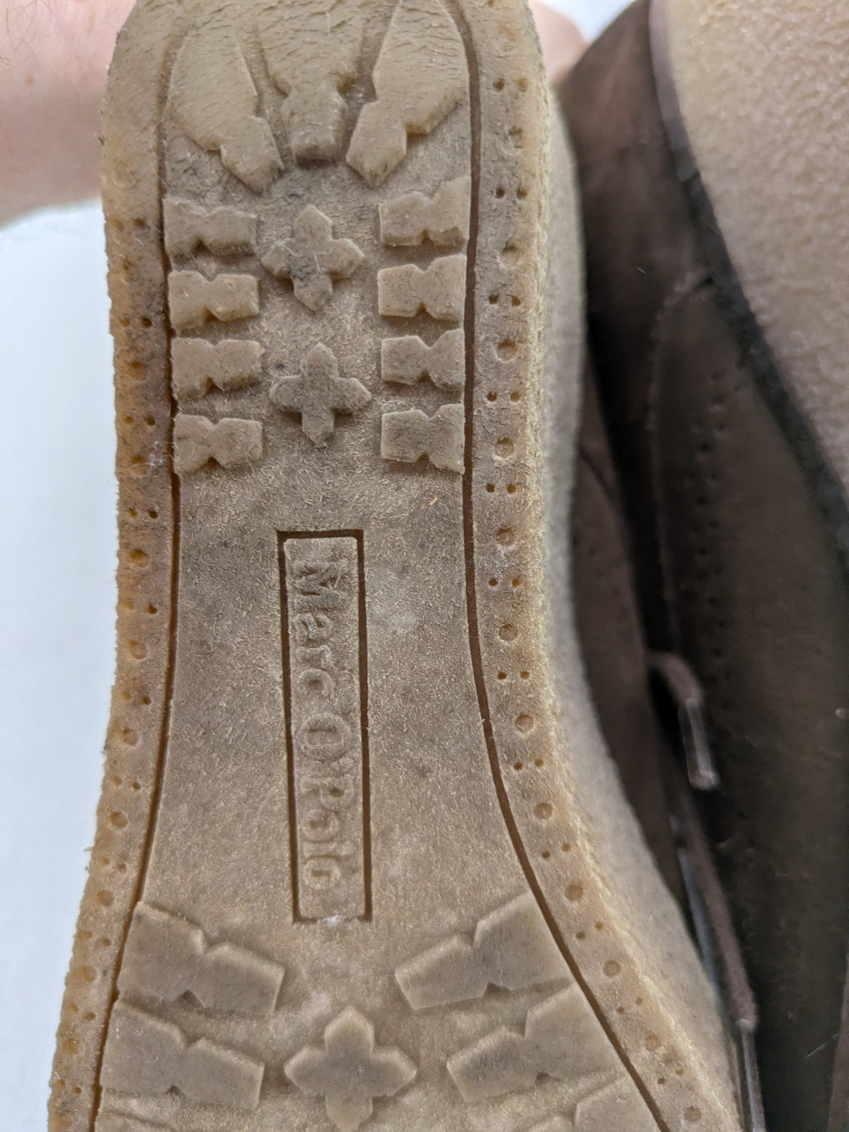 Marc O'Polo brown suede ankle boots with wedge heel and classic lacing.