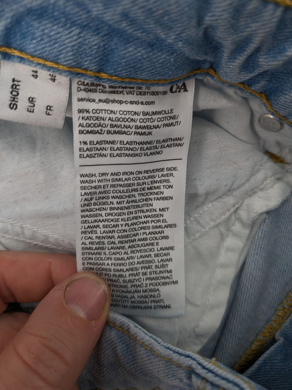 C&A blue wide leg jeans, classic five-pocket design, high rise denim, size EUR 44.