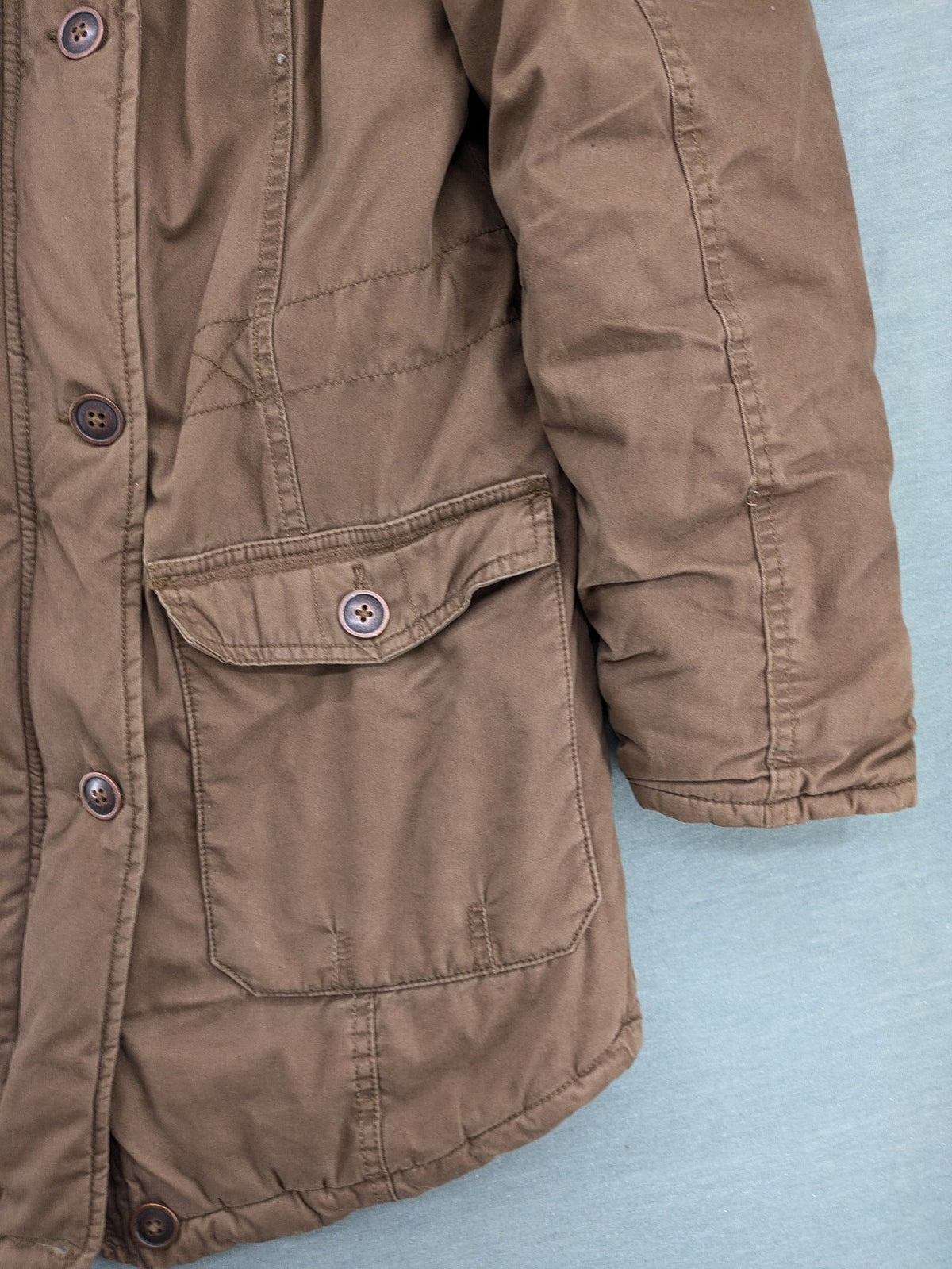 Cecilia Classics brown jacket quilted cotton with adjustable waist and zipper-button closure.