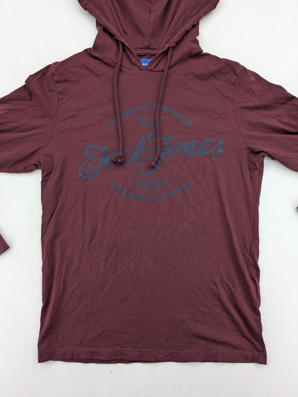 Jack & Jones Originals burgundy turtle neck jumper with large logo and adjustable hood.