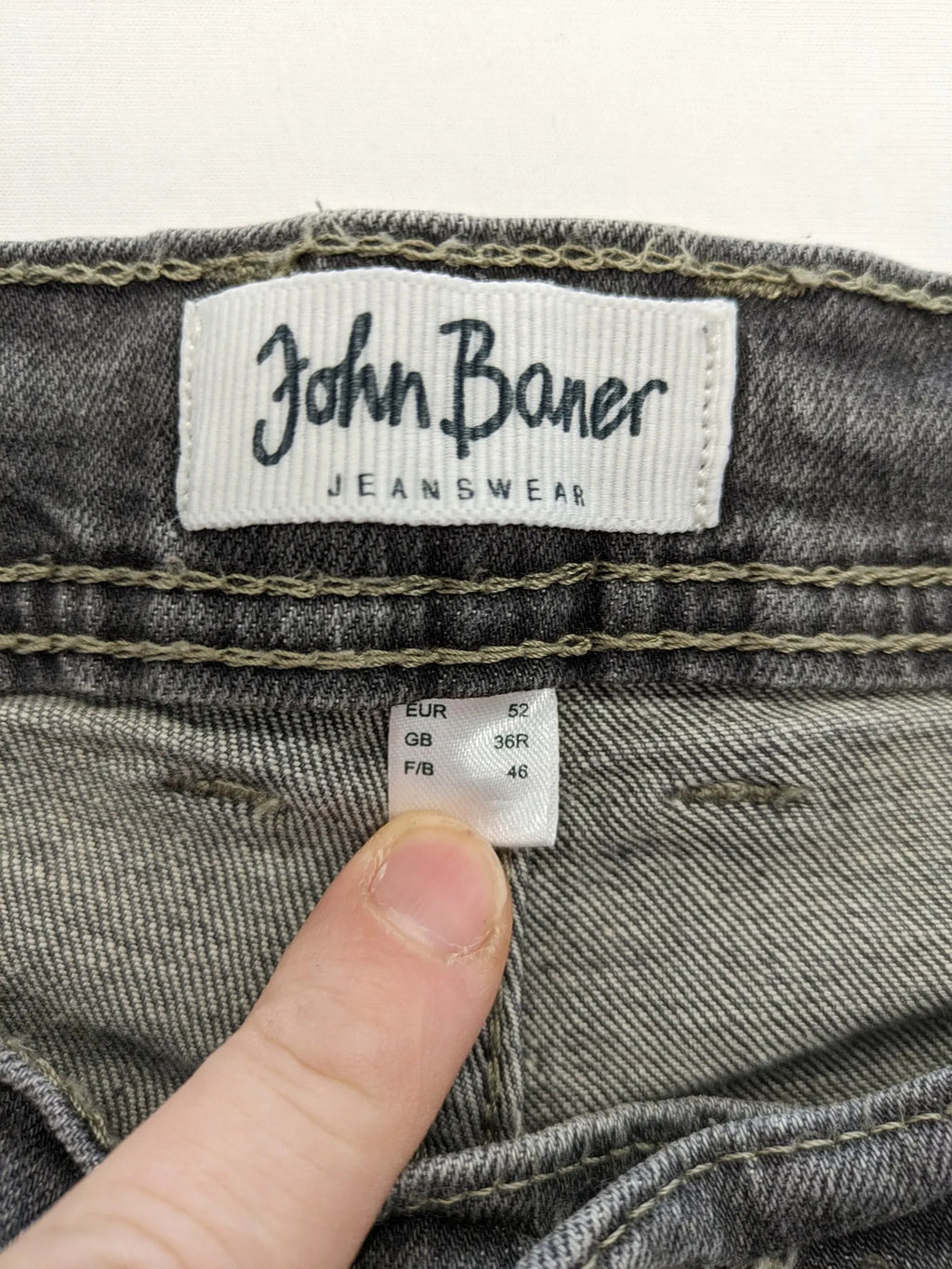 john baner grey straight jeans 5-pocket design used look cotton blend