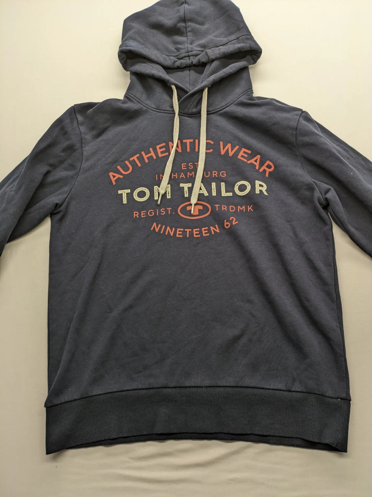 Tom Tailor multi hoodie with "Authentic Wear" logo print, drawstring hood, ribbed cuffs.