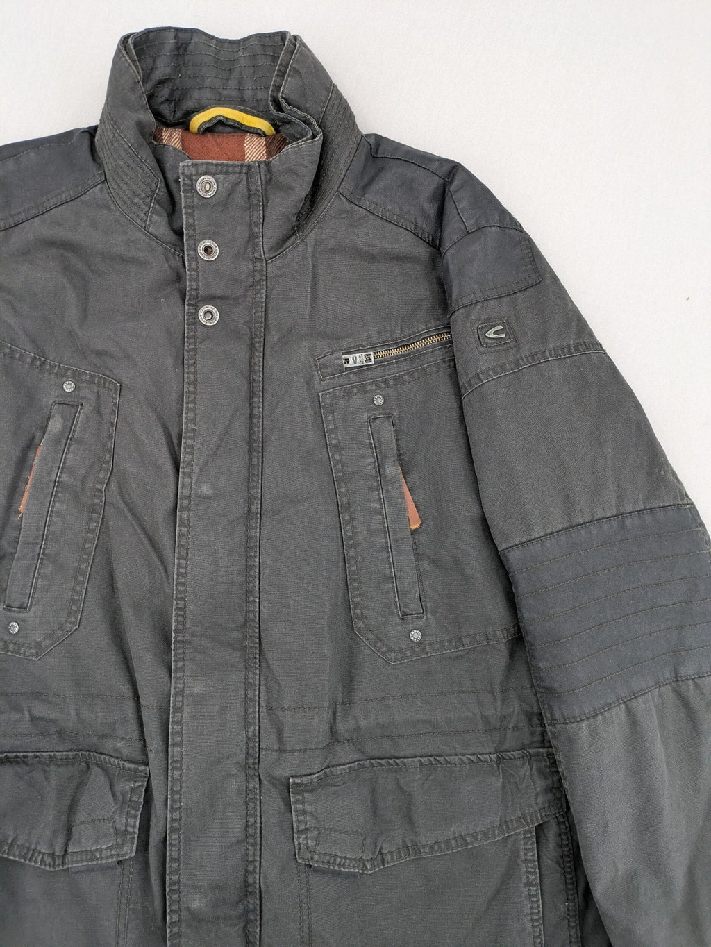 camel active grey field jacket cotton quilted with multiple pockets and stand-up collar