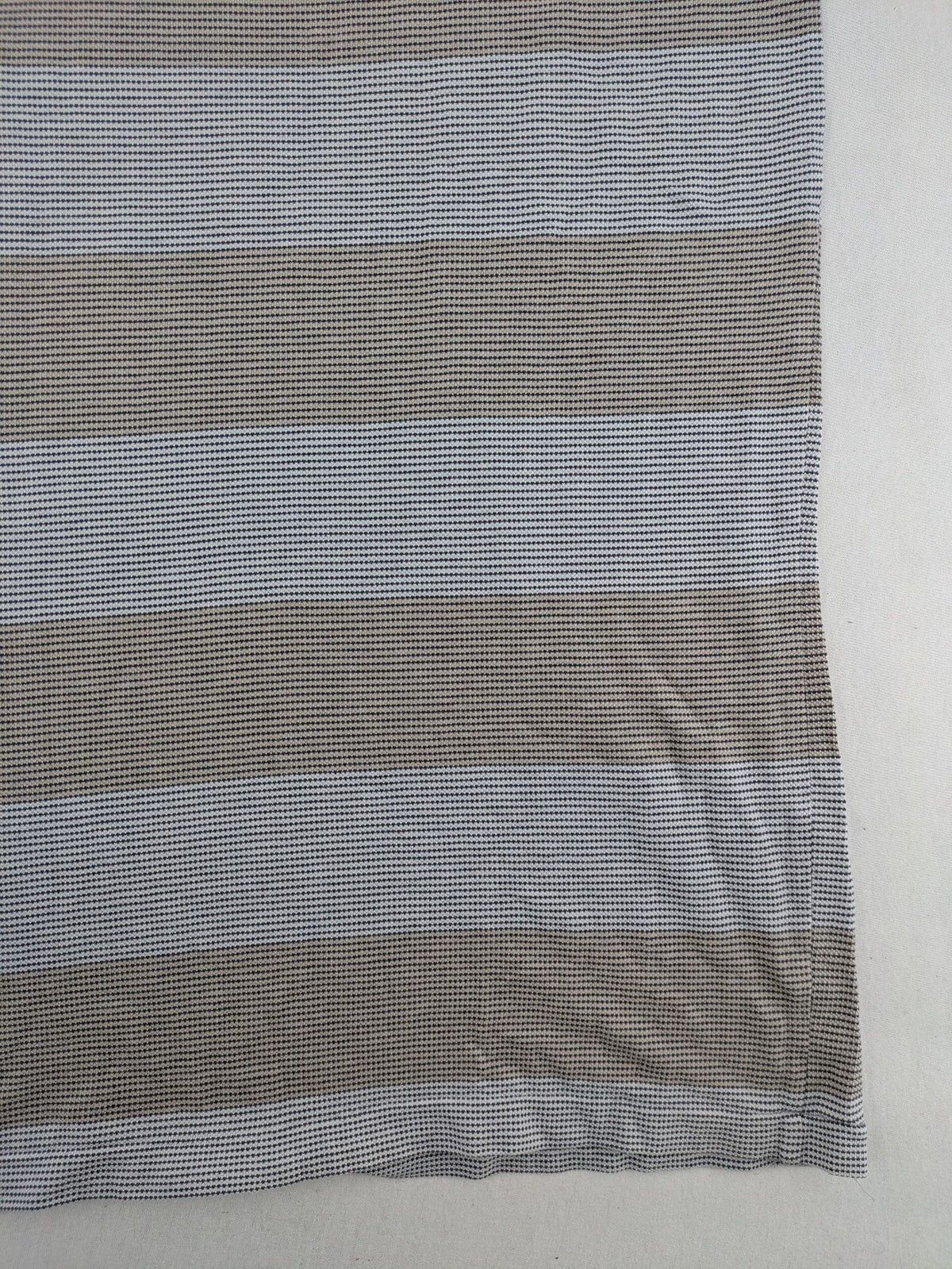 Mark Scot Collection grey and tan striped polo shirt with classic collar and logo.