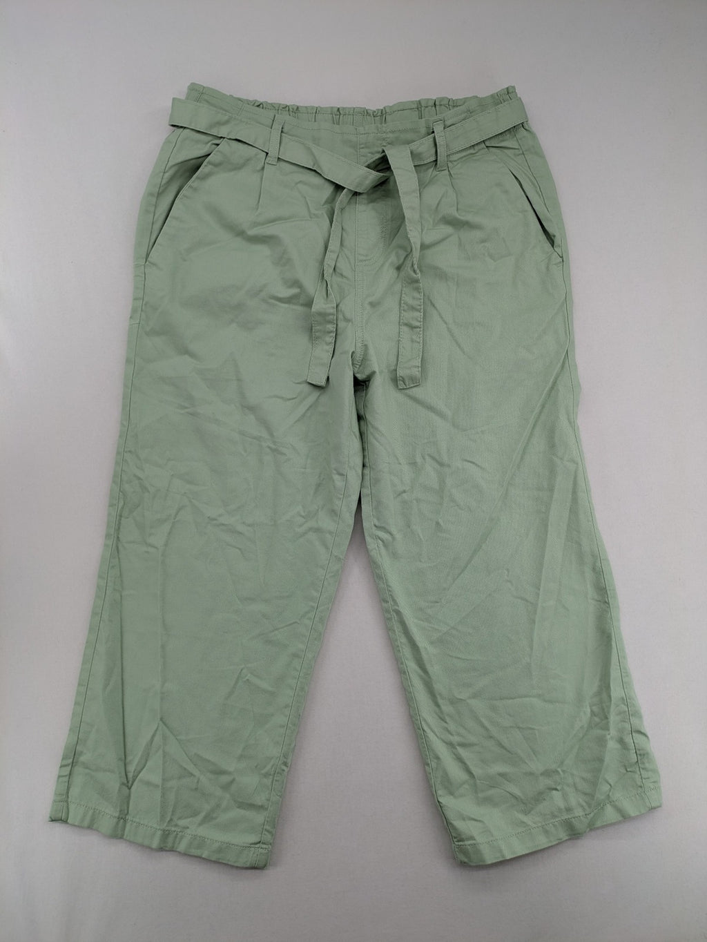Pageone green cropped pants wide leg paperbag waist with matching tie belt