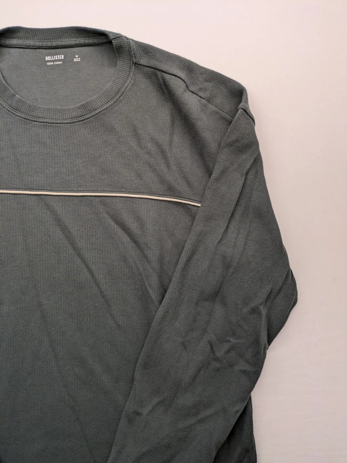 Hollister turtle neck jumper beige and grey, ribbed cotton, horizontal stripe detail.