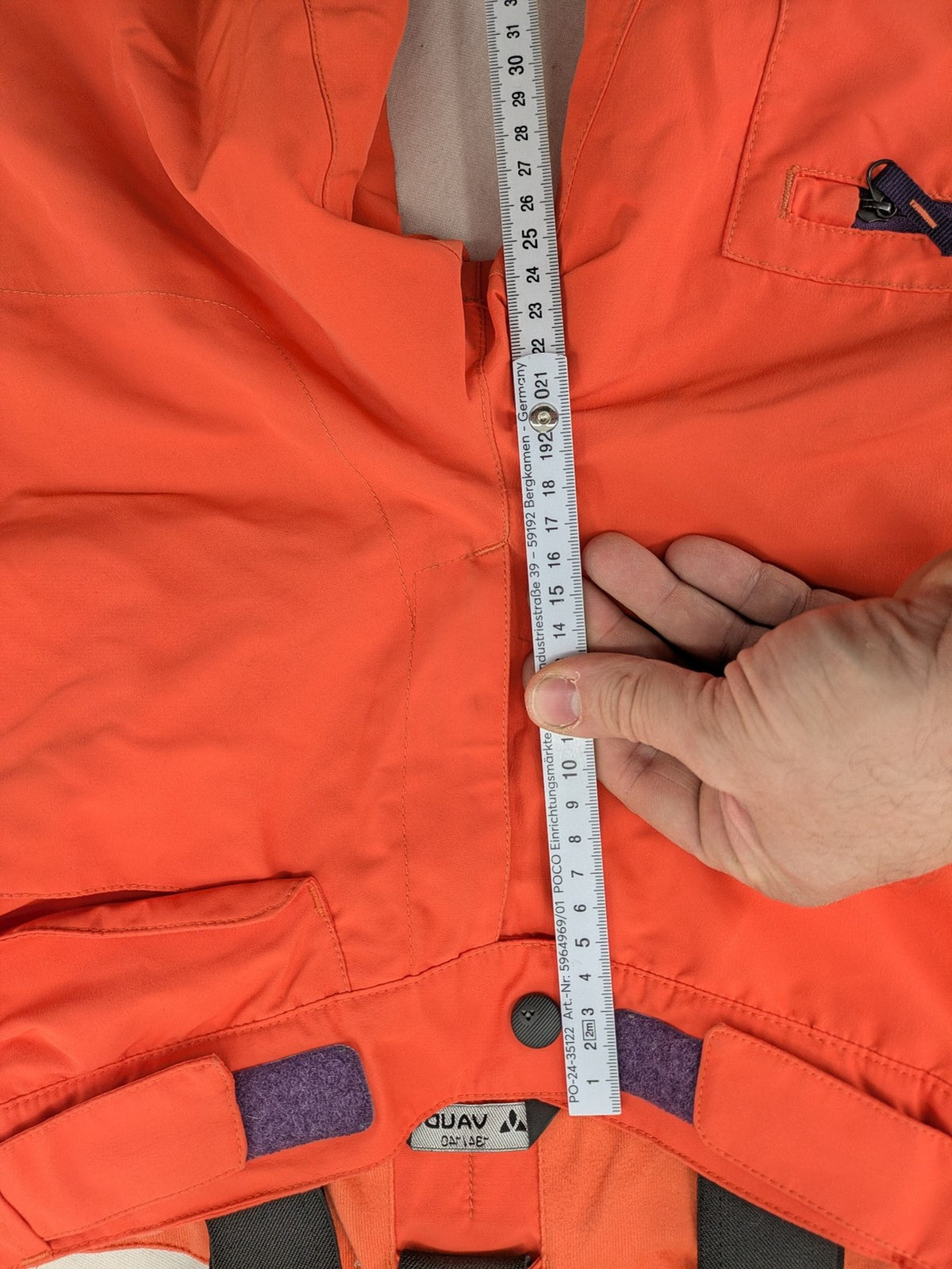 Vaude orange ski pants with logo, Primaloft insulation, and Ceplex Active membrane.