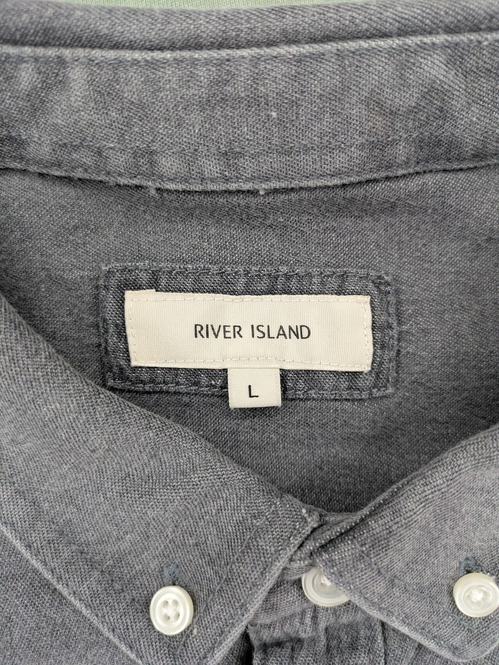 River Island grey button-down shirt with chest pocket and classic collar.