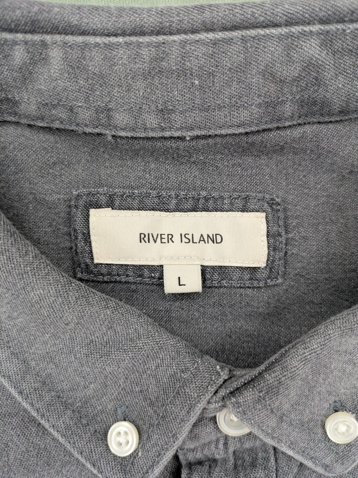 River Island grey button-down shirt with chest pocket and classic collar.