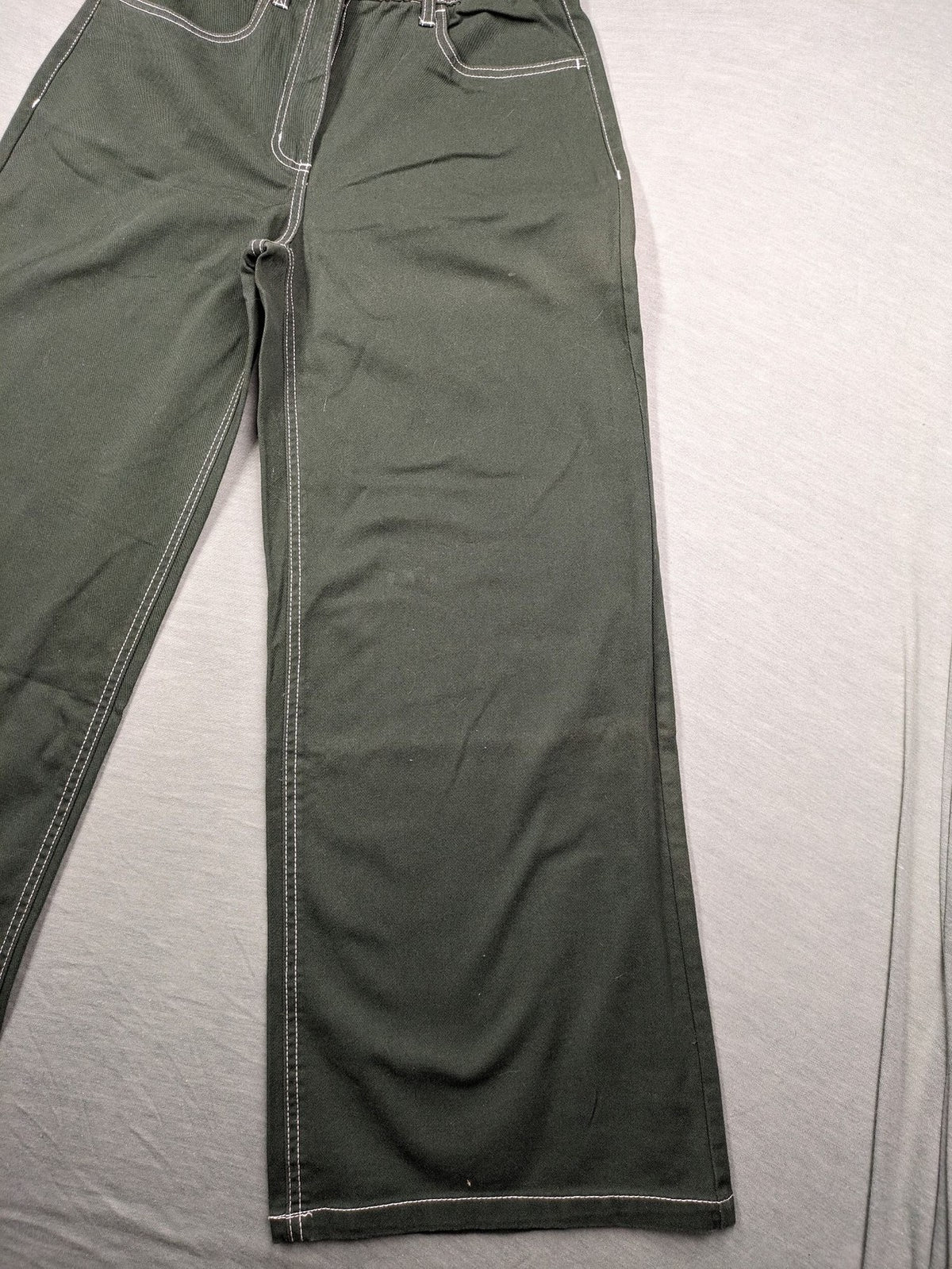 BPC Bonprix green pants wide leg high waist with white contrast stitching