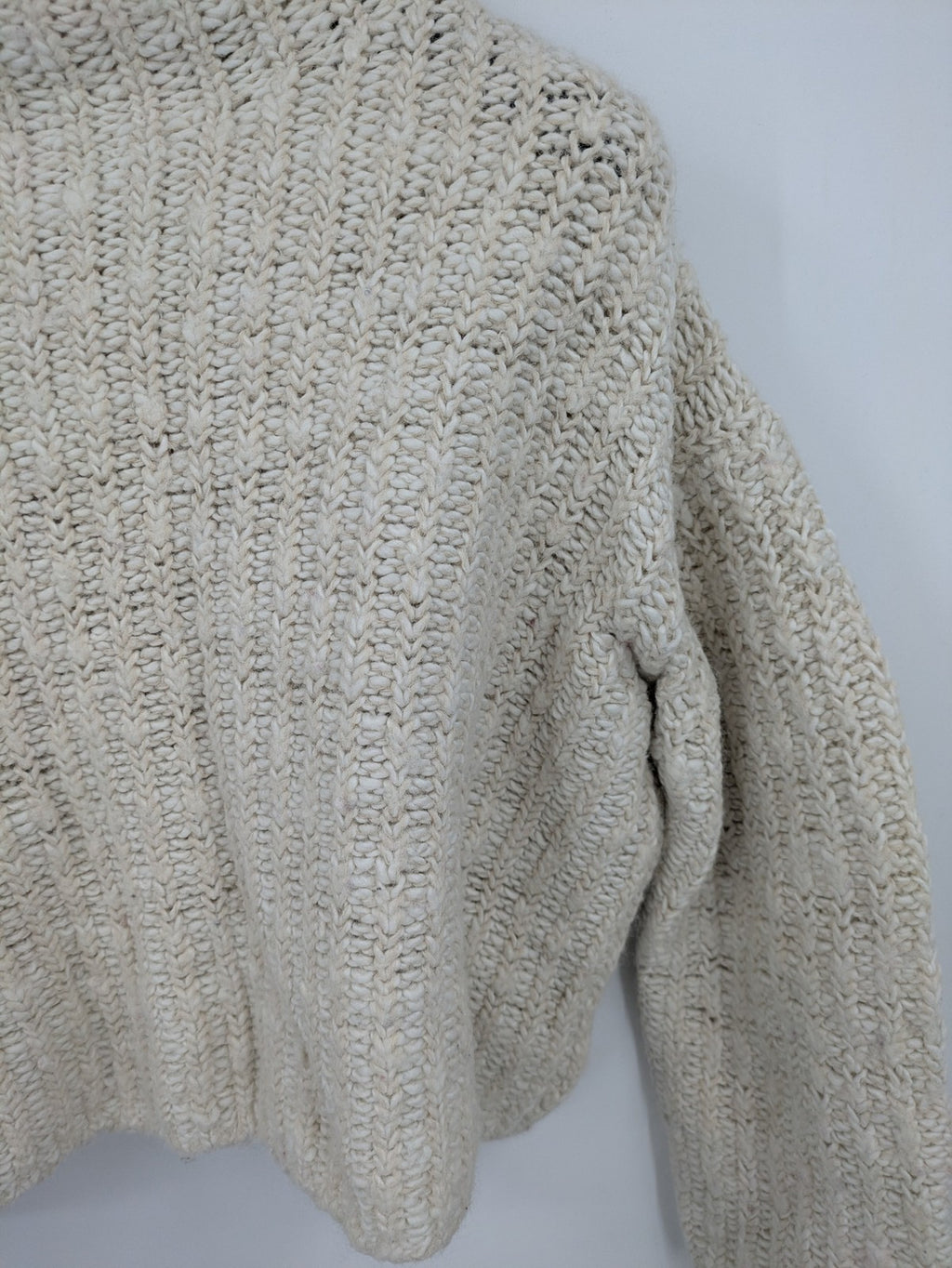 OPUS beige knit jumper chunky knit design with stand-up collar and relaxed fit