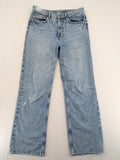 H&M blue wide leg jeans with distressed details and high waist, 100% cotton.