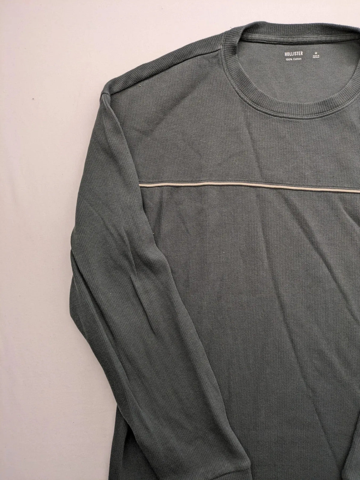 Hollister turtle neck jumper beige and grey, ribbed cotton, horizontal stripe detail.