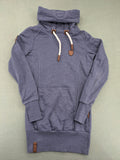 Naketano grey turtle neck jumper with thick drawstring and leather logo appliqué.