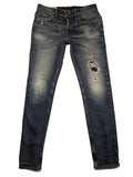 Hollister blue slim fit jeans with distressed detailing and classic button fly.