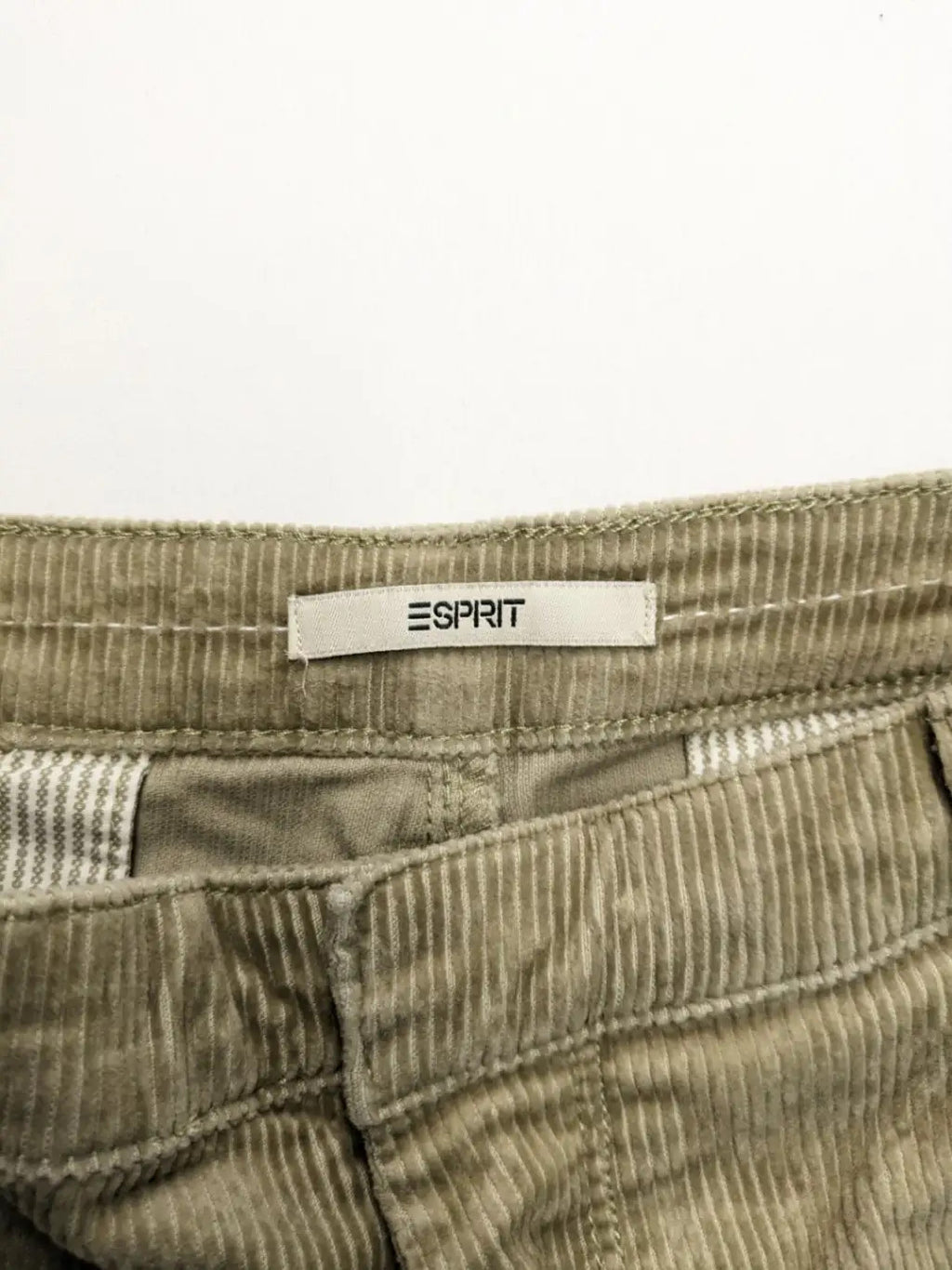 Esprit khaki pants with classic button fly, straight leg, and front pockets.