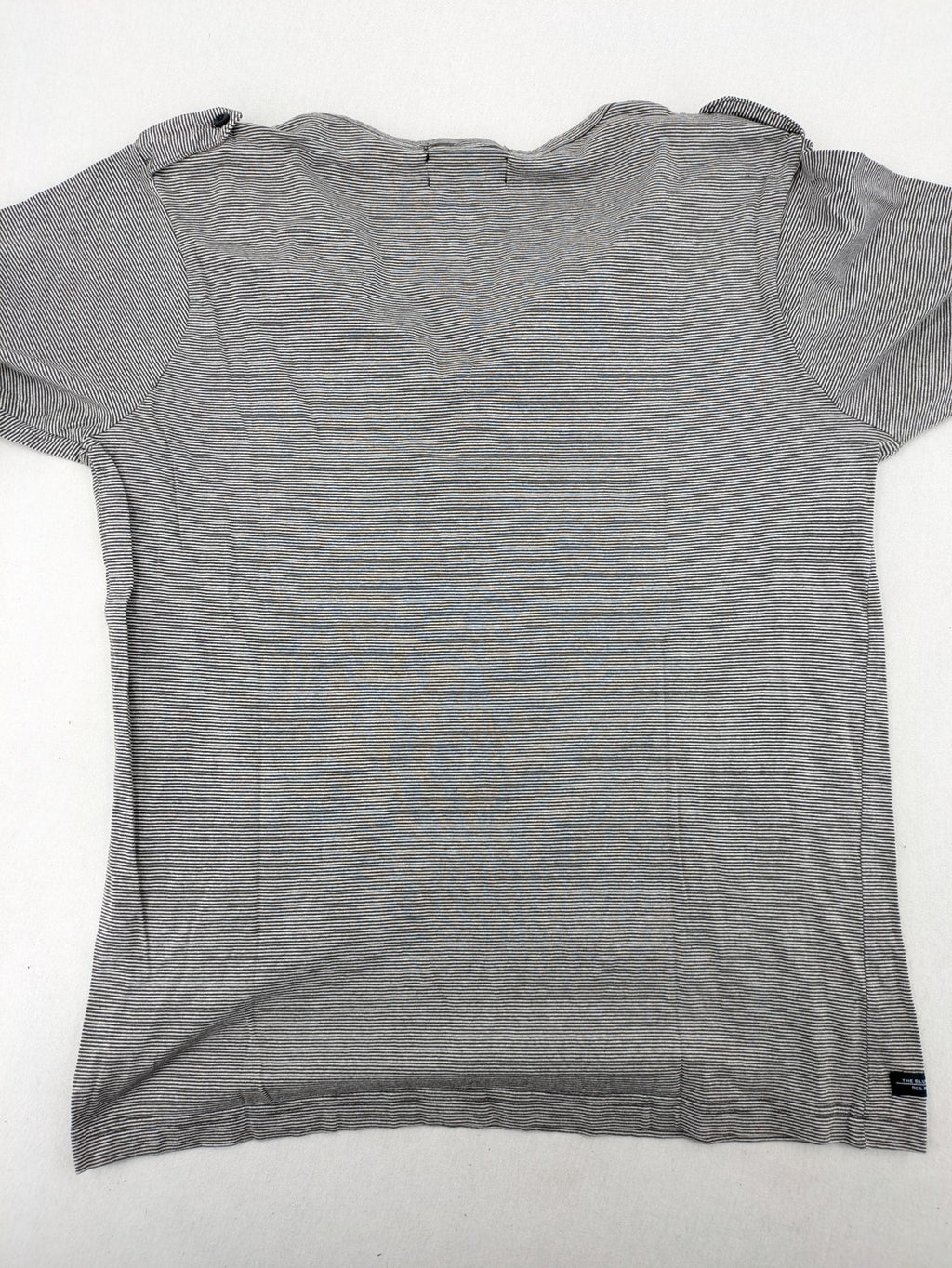 Pull&Bear grey striped Henley shirt with elbow patches and decorative shoulder flaps.
