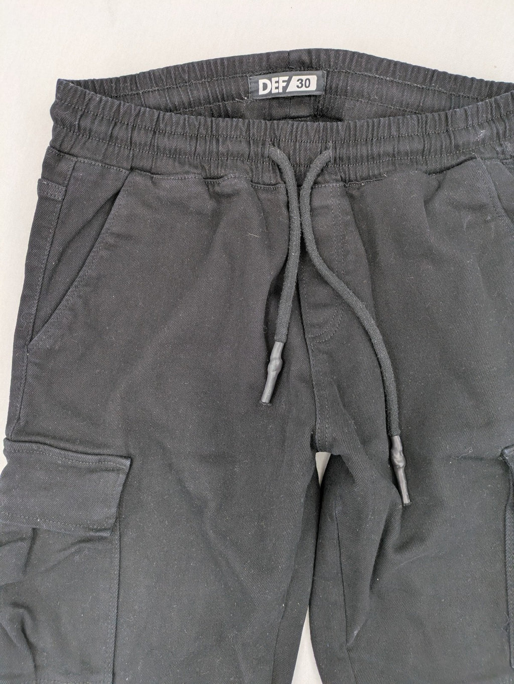 DEF black cargo jogging pants tapered leg elastic waistband multiple pockets