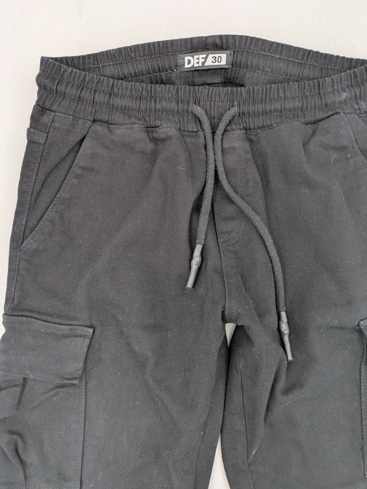 DEF black cargo jogging pants tapered leg elastic waistband multiple pockets
