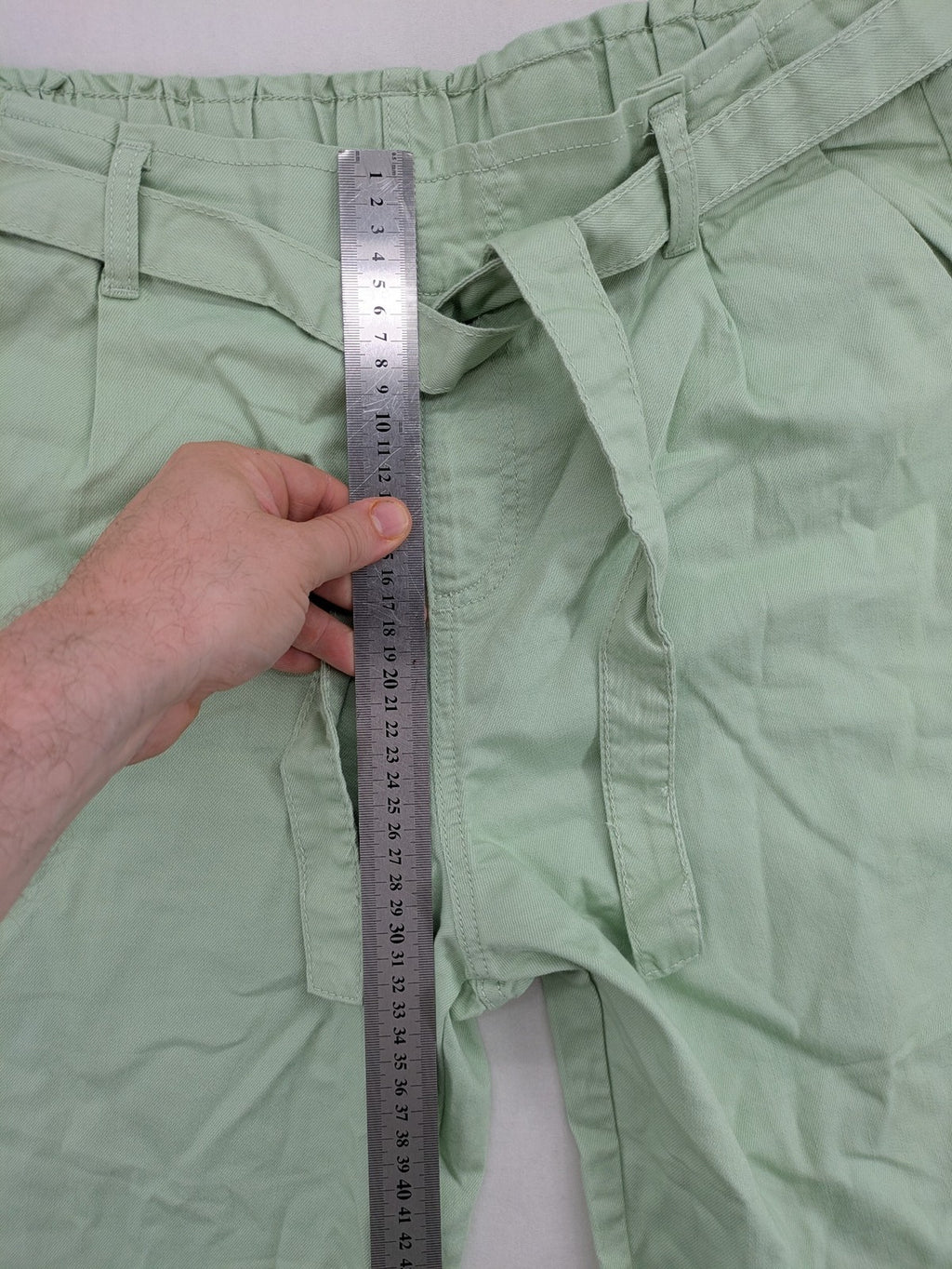 Pageone green cropped pants wide leg paperbag waist with matching tie belt
