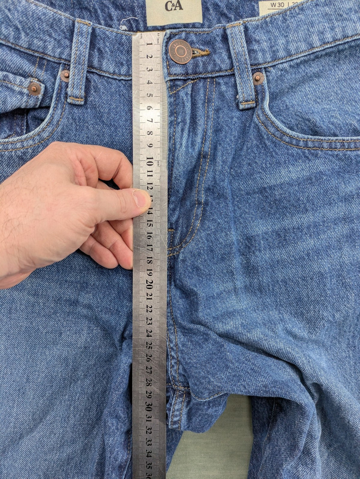 C&A blue straight jeans relaxed fit with traditional button fly and 5-pocket design.