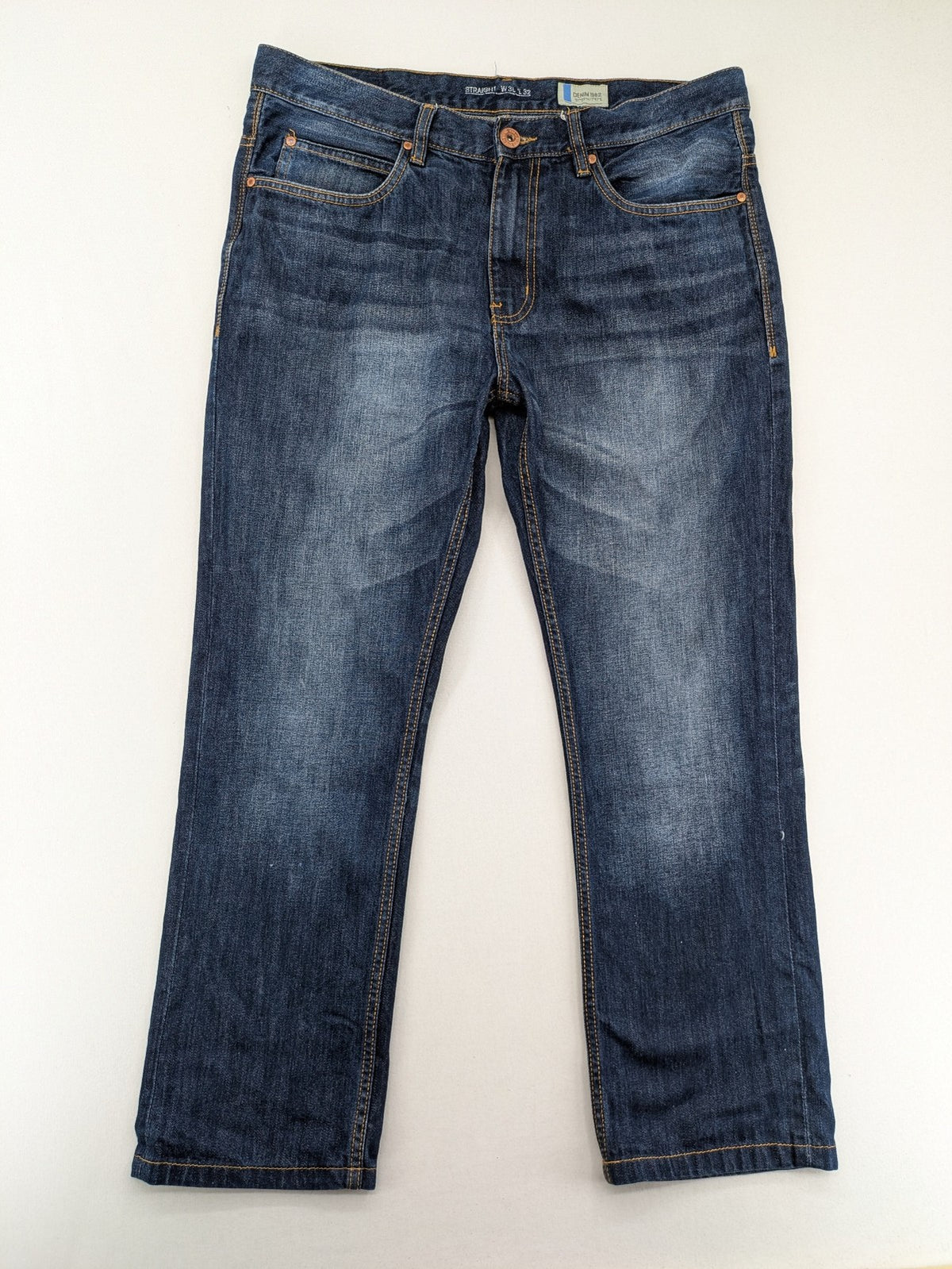 Denim 1982 blue straight jeans W36 L32 classic 5-pocket design cotton fabric